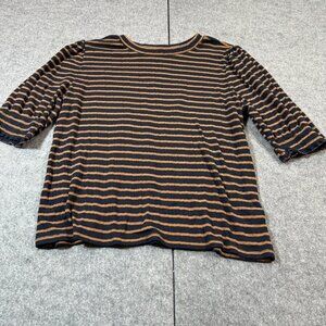 Lucky Brand Knit Top Womens XL Navy Stripe Cotton Half Sleeve Crew Neck Pullover